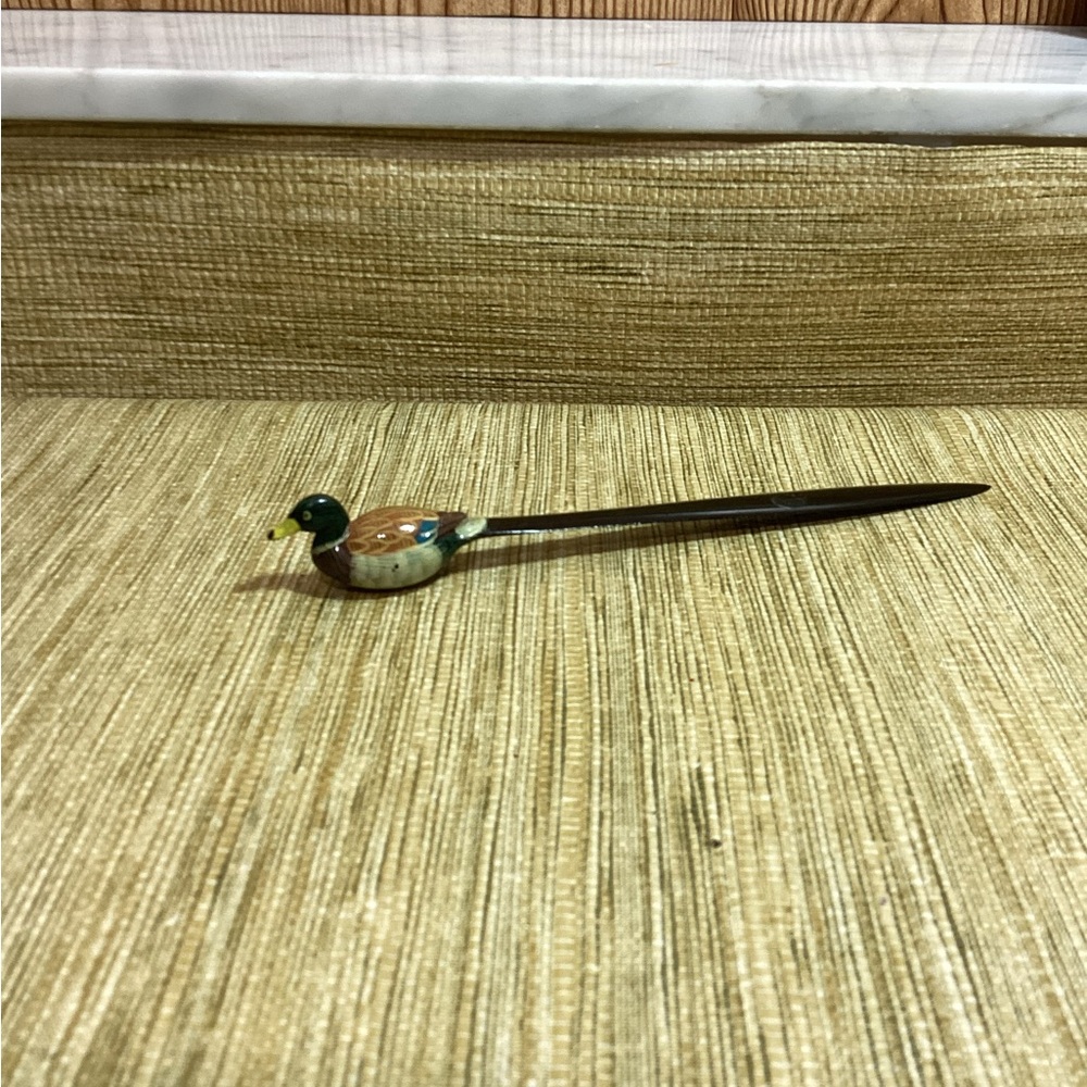 Vintage Lacquer Duck Letter Opener Hand Carved and Painted